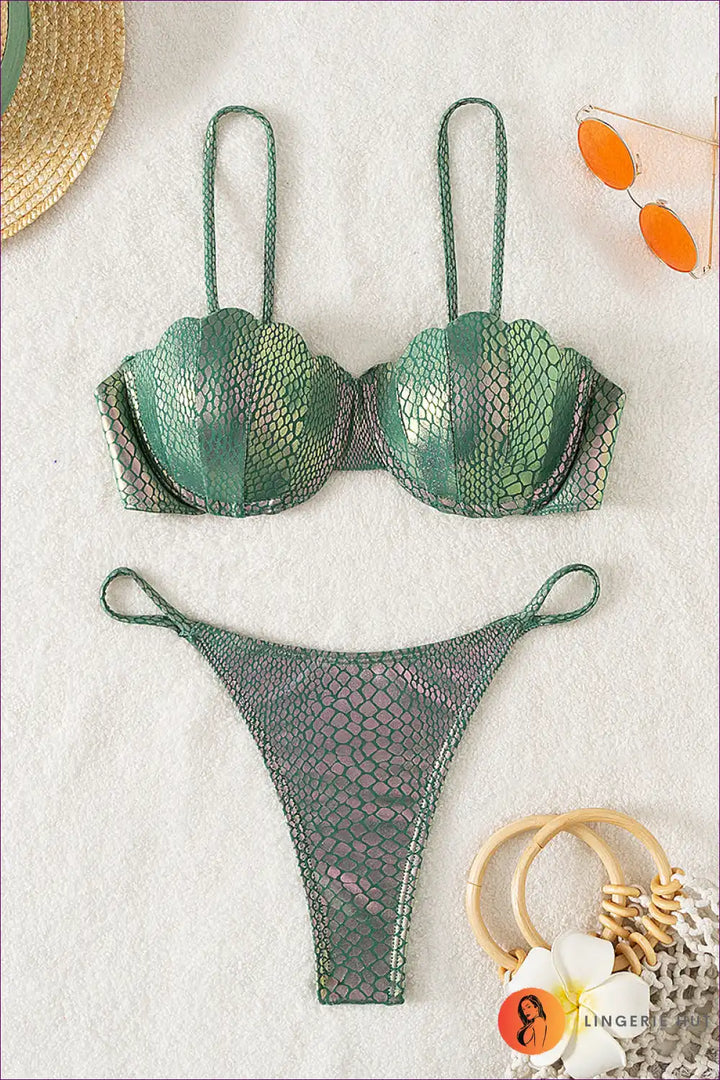 Levoire | Modèle de bikini Push-Up Brillant – Boho Plages Rétro Vert