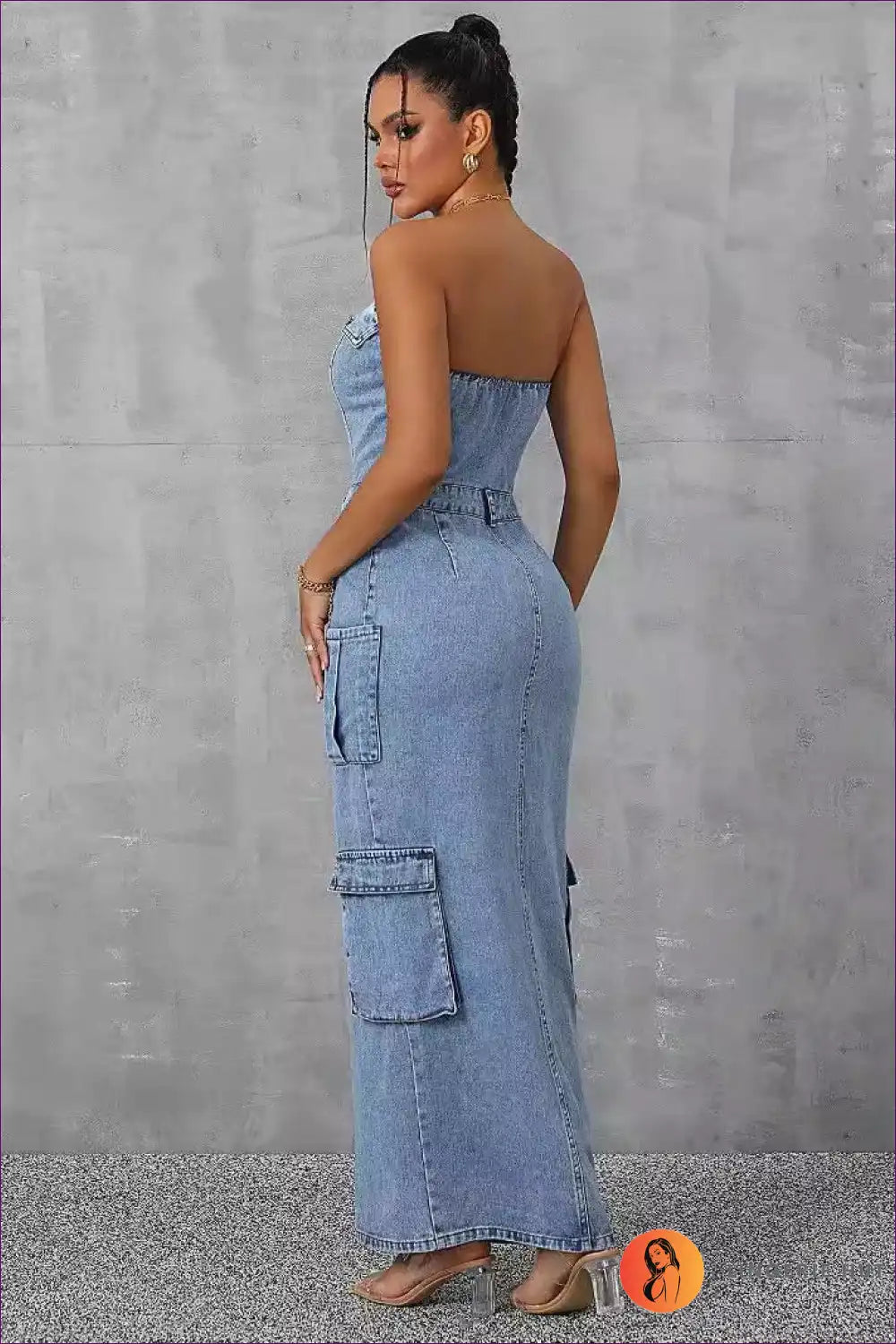 Levoire | Robe Maxi en Denim Sans Épaules – Romantique & Élégante