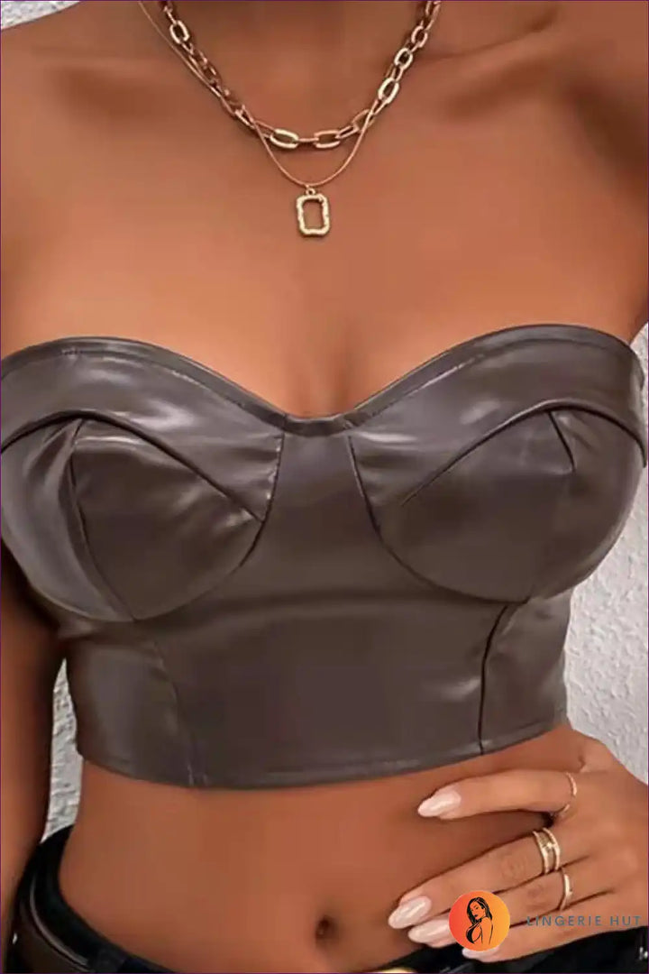 Levoire | Bustier en cuir synthétique sans bretelles – Audacieux & Élégant Braun