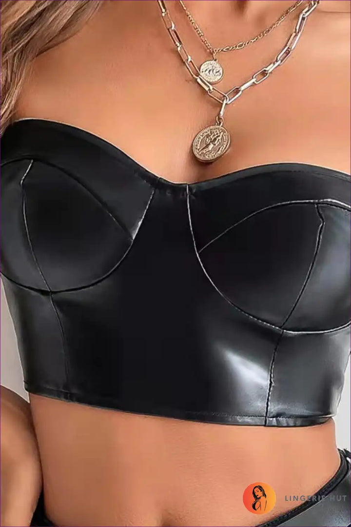 Levoire | Bustier en cuir synthétique sans bretelles – Audacieux & Élégant Noir
