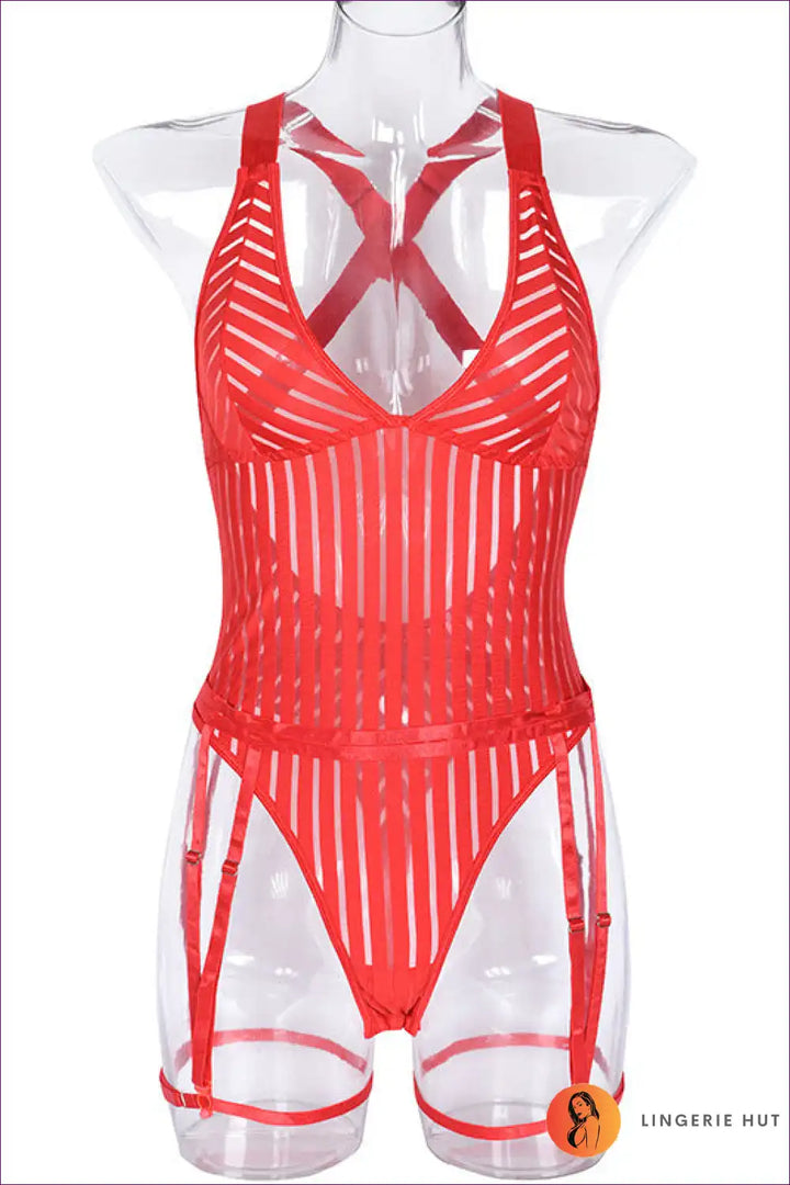 Levoire | Body Transparent Noir Rayé avec Bretelles – Charme Audacieux Rot