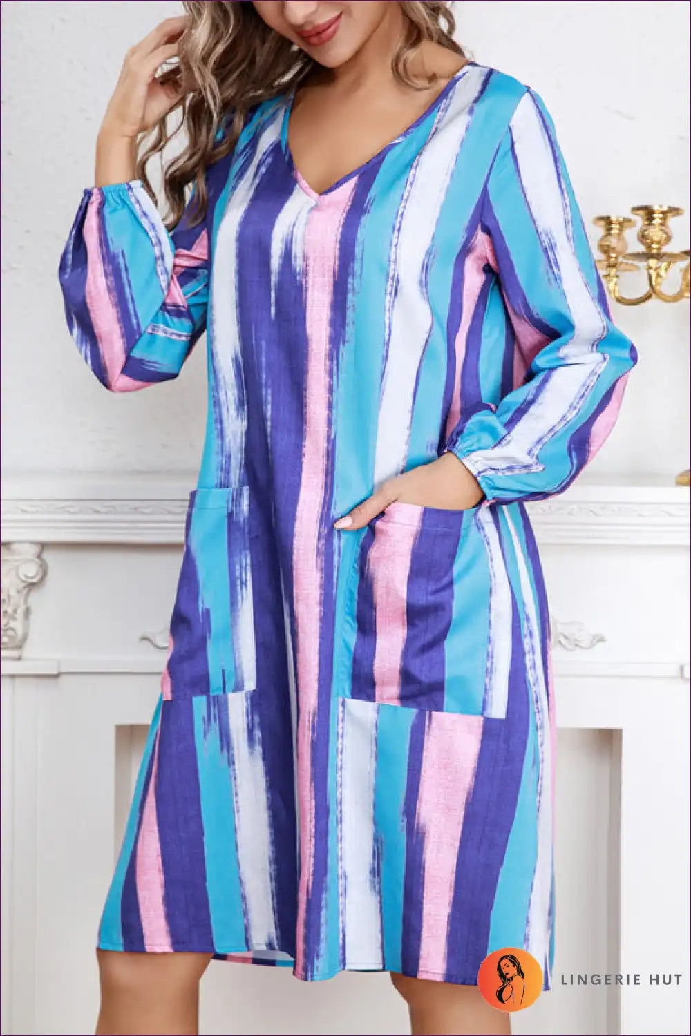 Levoire | Robe Shift à Col V Rayée - Élégante Décontractée Vivante