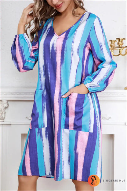 Levoire | Robe Shift à Col V Rayée - Élégante Décontractée Vivante