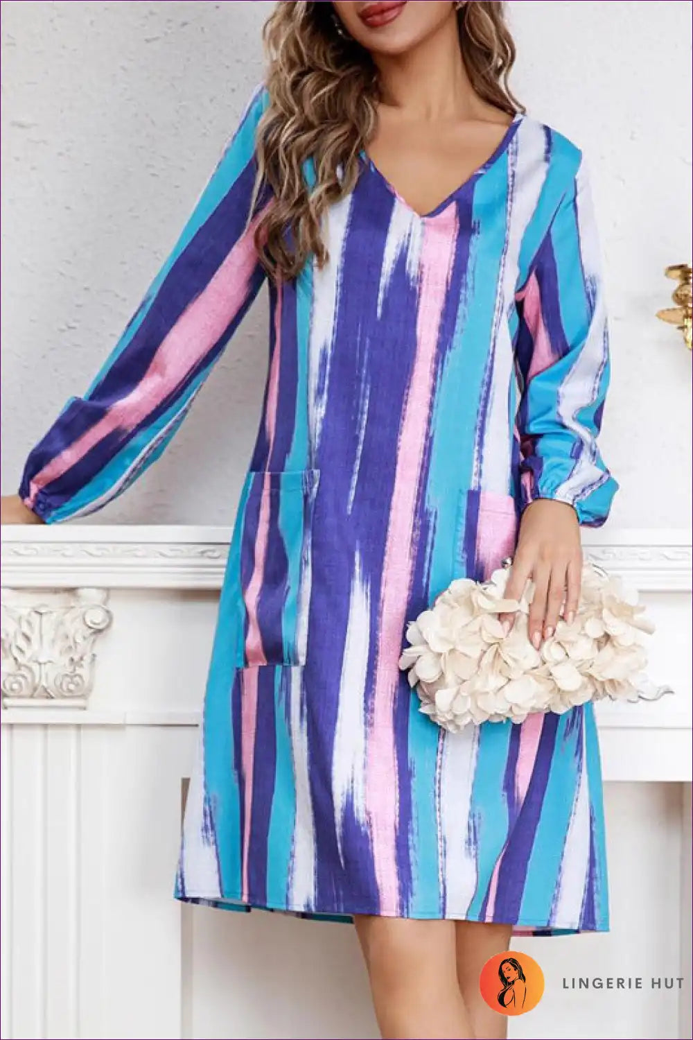 Levoire | Robe Shift à Col V Rayée - Élégante Décontractée Vivante Bleu