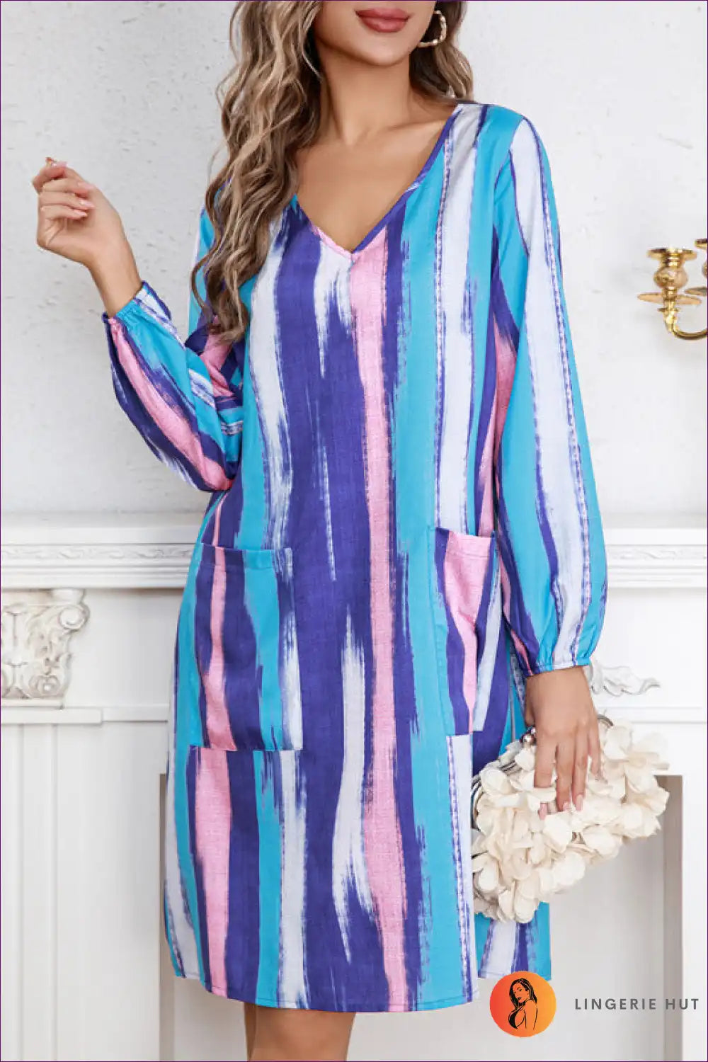 Levoire | Robe Shift à Col V Rayée - Élégante Décontractée Vivante