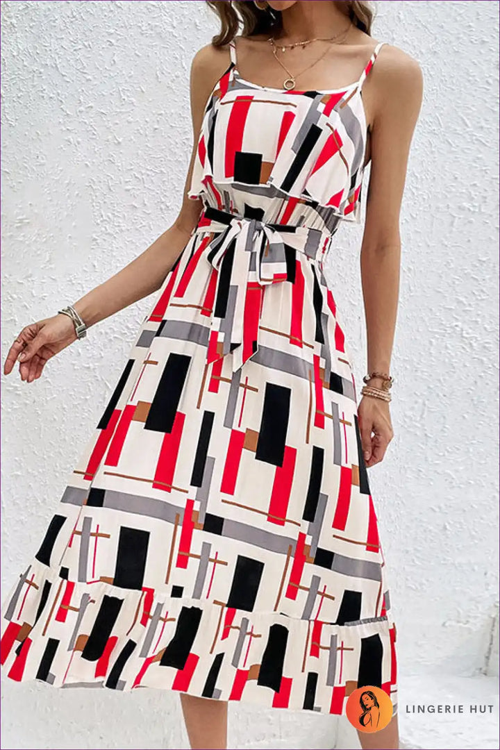 Levoire | Robe à Taille Banderole Rayée d'Été - Élégance Sans Effort Blanc