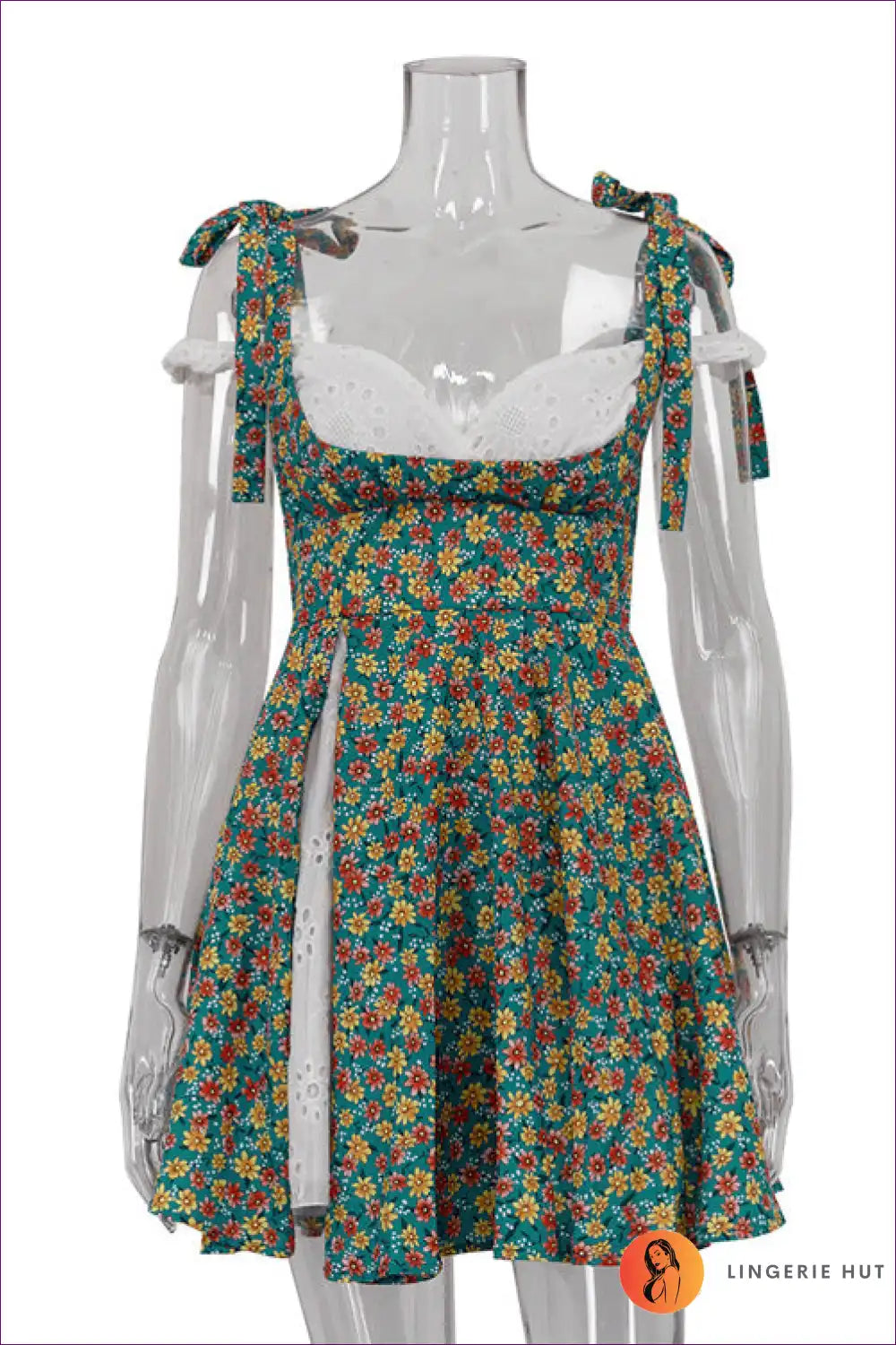 Levoire | Mignon robe courte à motif floral avec ruban – Flirty & Hauskaa Vert