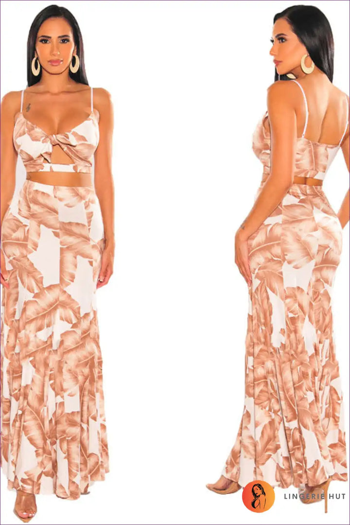 Levoire | Ensemble à encolure V à coupe Trooppinen - Glamour d'été Boho Braun