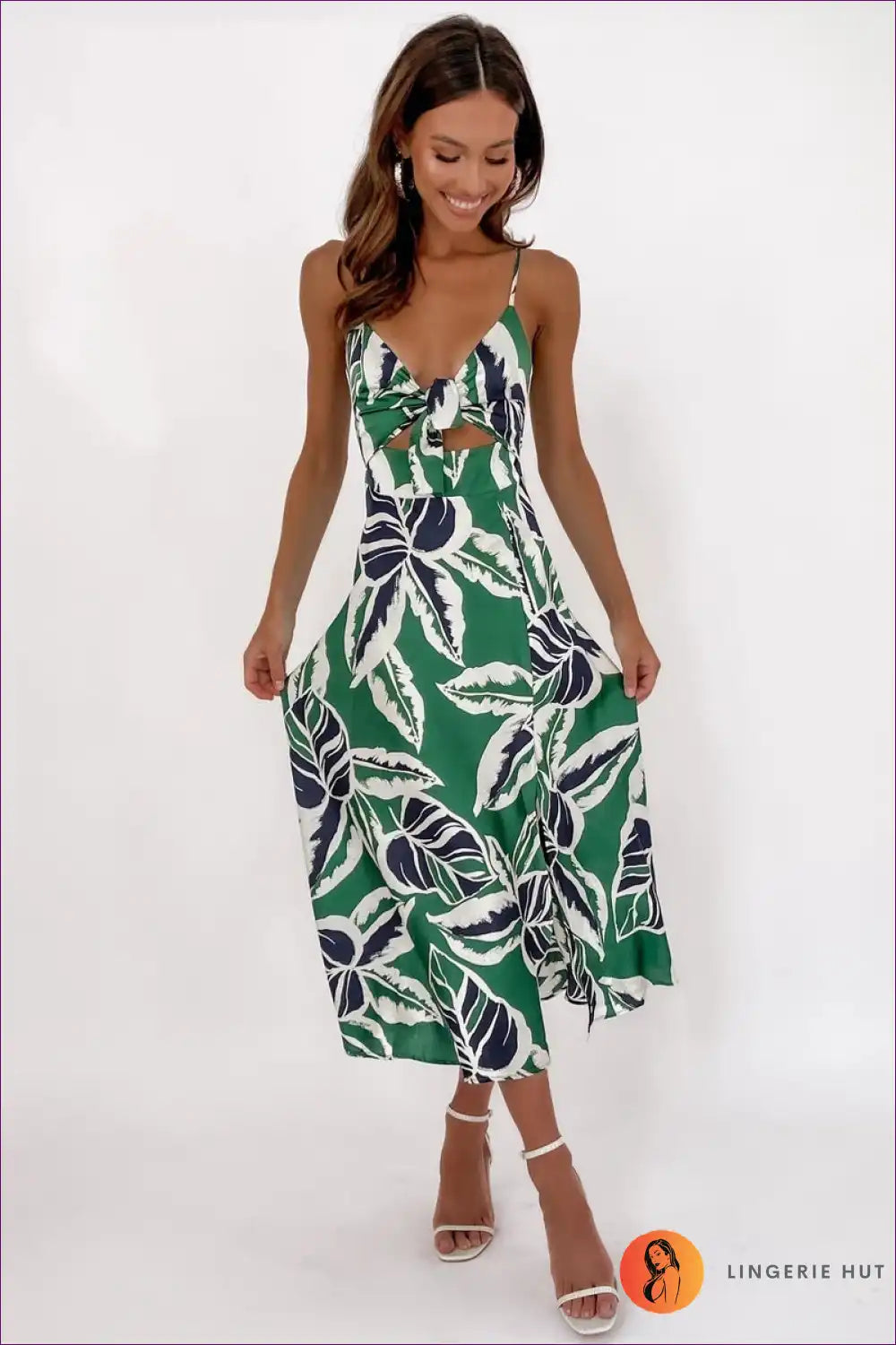 Levoire | Robe à col de fleur en satin - Élégance sans effort Vert
