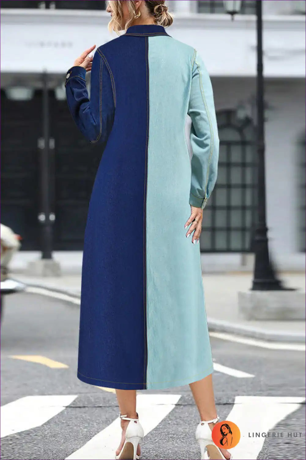 Levoire | Robe maxi en denim bicolore - Un contraste notable pour l'élégance quotidienne