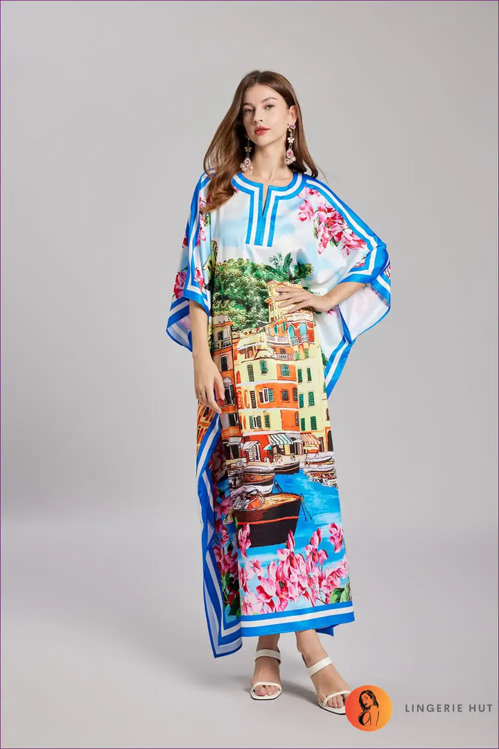 Levoire | Kaftan Paysage Urbain Vibrant - robe maxi de vacances luxueuse