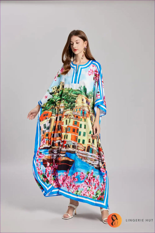 Levoire | Kaftan Paysage Urbain Vibrant - robe maxi de vacances luxueuse
