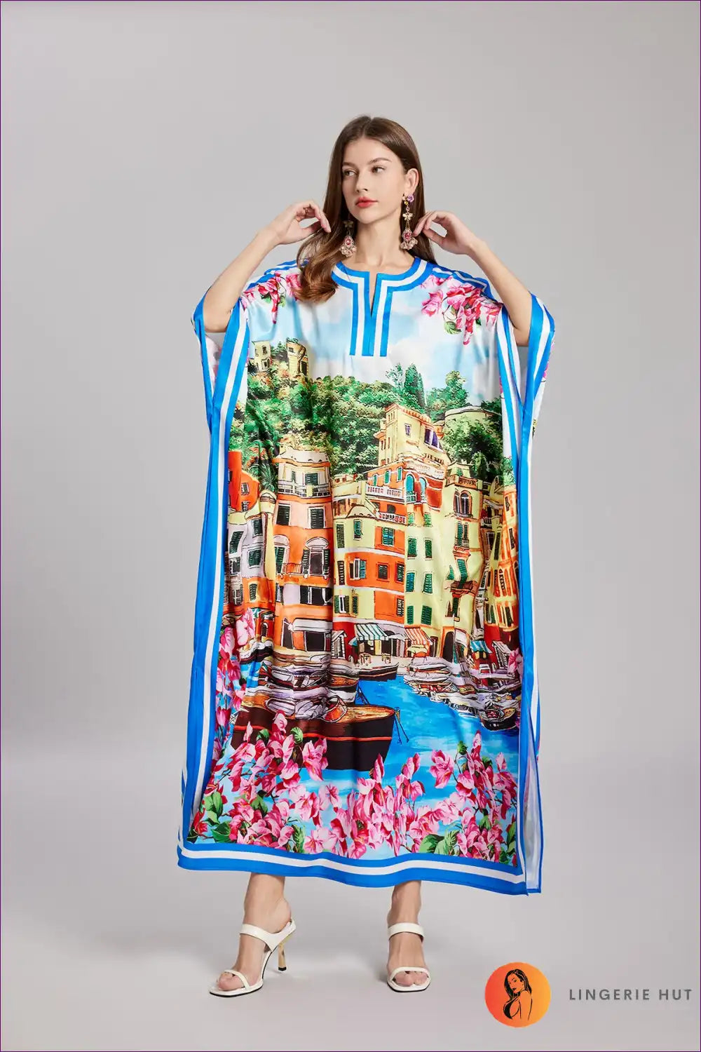 Levoire | Kaftan Paysage Urbain Vibrant - robe maxi de vacances luxueuse
