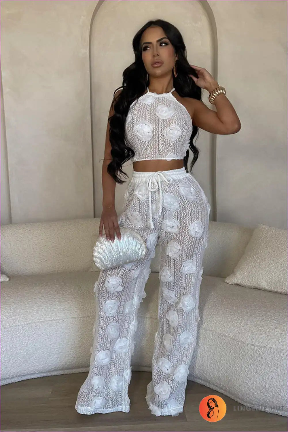 Levoire | Robe coordonnée en fleur crochetée blanche - La perfection Boho-Chic