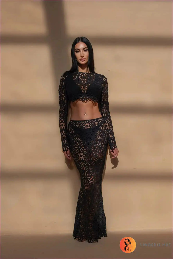 Levoire | Blanc crochet dentelle deux pièces - Ambiance plage Boho Noir