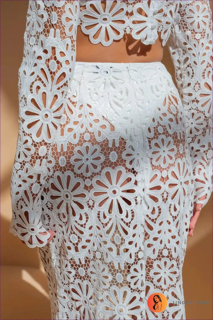 Levoire | Blanc crochet dentelle deux pièces - Ambiance plage Boho Jupes blanches