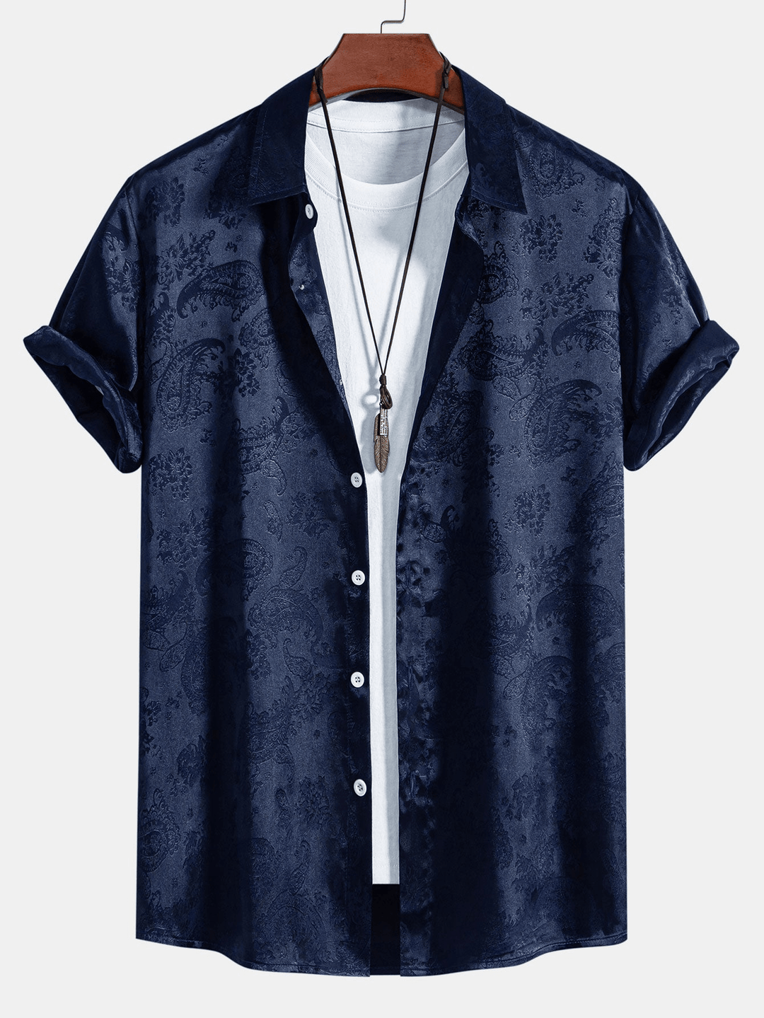 Levoire | Chemise Satin Paisley Homme Bleu marine