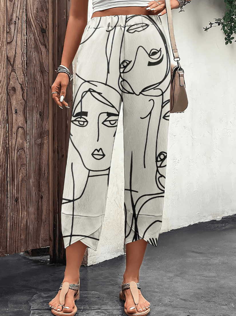 Levoire | Pantalon Décontracté Femme Imprimé Faciale Tendance