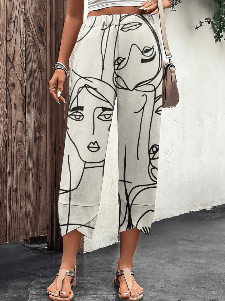 Levoire | Pantalon Décontracté Femme Imprimé Faciale Tendance