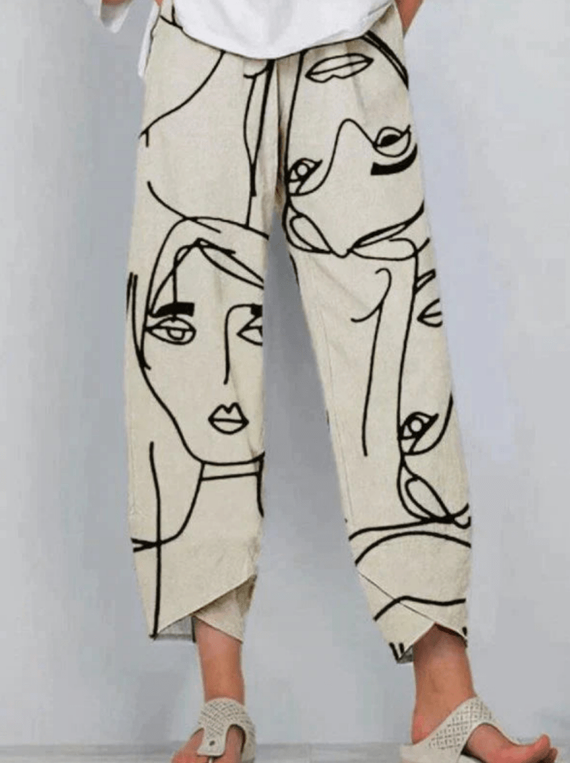 Levoire | Pantalon Décontracté Femme Imprimé Faciale Tendance Beige