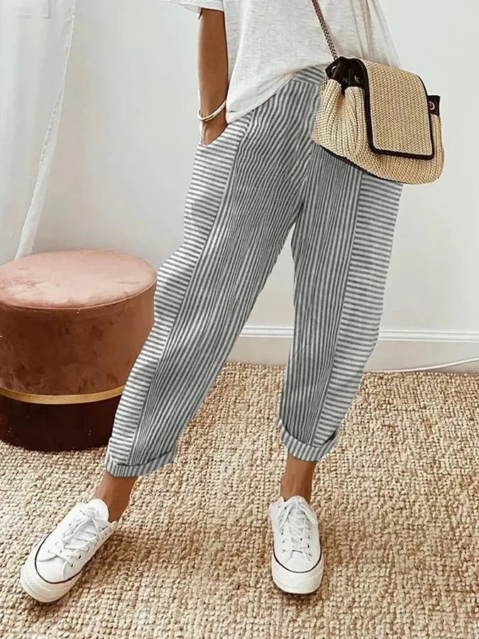 Levoire | Pantalons Décontractés Rayés Doux Gris clair