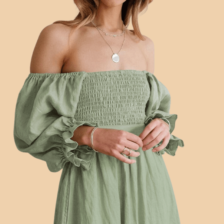 Levoire | Robe Élégante Off Shoulder Avec Manches Bouffantes Vert