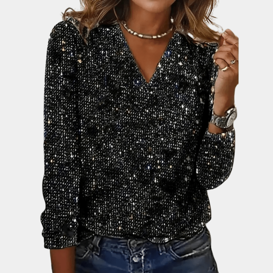 Levoire | Haut en sequins avec décolleté en V Chemisier élégant pour femmes Noir
