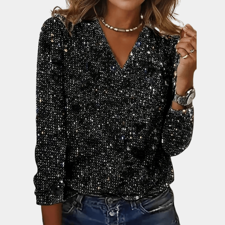 Levoire | Haut en sequins avec décolleté en V Chemisier élégant pour femmes Noir
