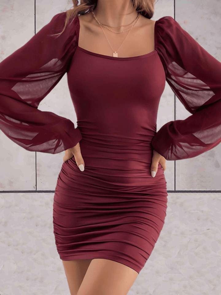Levoire | Robe Mini Élégante pour Femmes avec Manches Amples Bordeaux