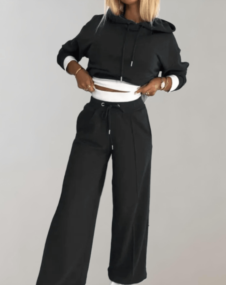 Levoire | Pull à capuche moderne et ensemble de pantalons pour femmes ensemble deux pièces Noir