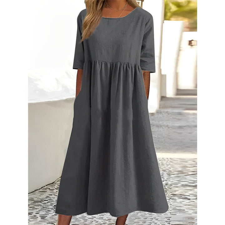 Levoire | Robe Midi Vintage En Coton-Lin Respirant Avec Un Design Plissé Gris