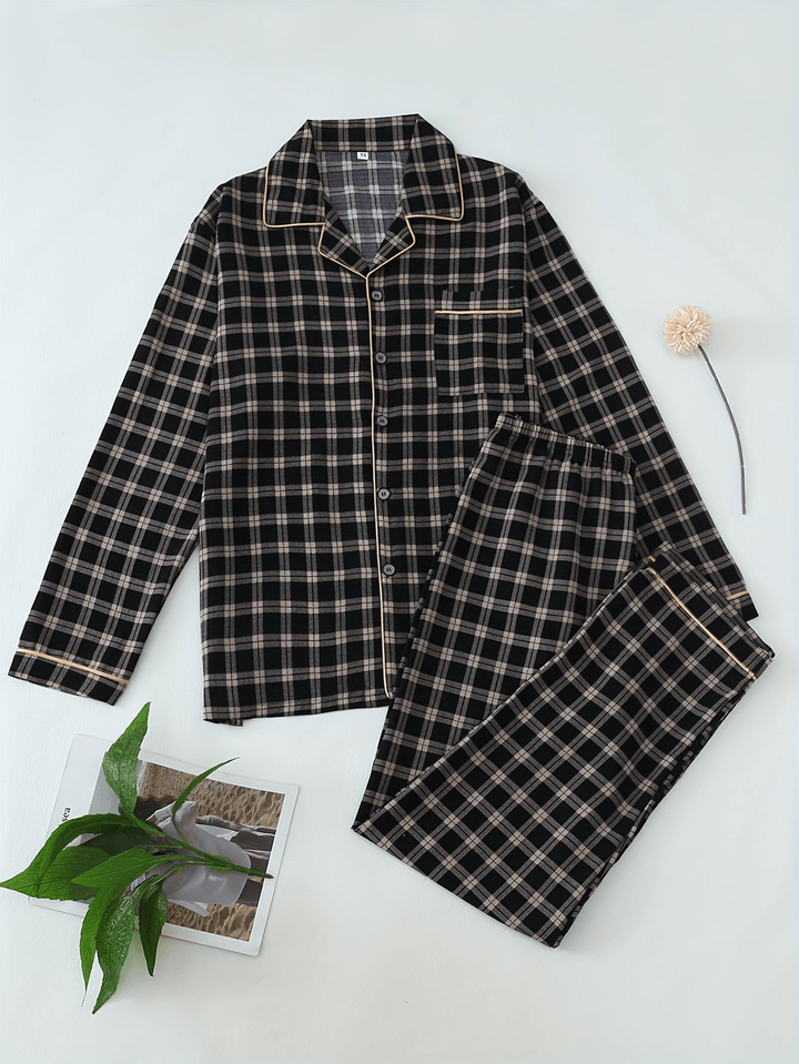 Levoire | Ensemble de pyjama pour hommes à carreaux en deux pièces Noir
