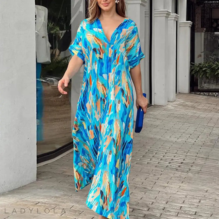 Levoire | Élégante Et Colorée Robe Midi Pour Toutes Les Occasions Ciel bleu