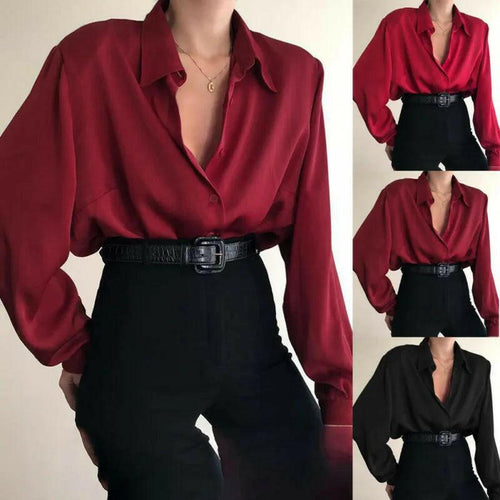 Levoire | Chemise À Manches Longues Avec Col Rabattu En Tissu Semblable À Du Satin Élégance Sans Effort