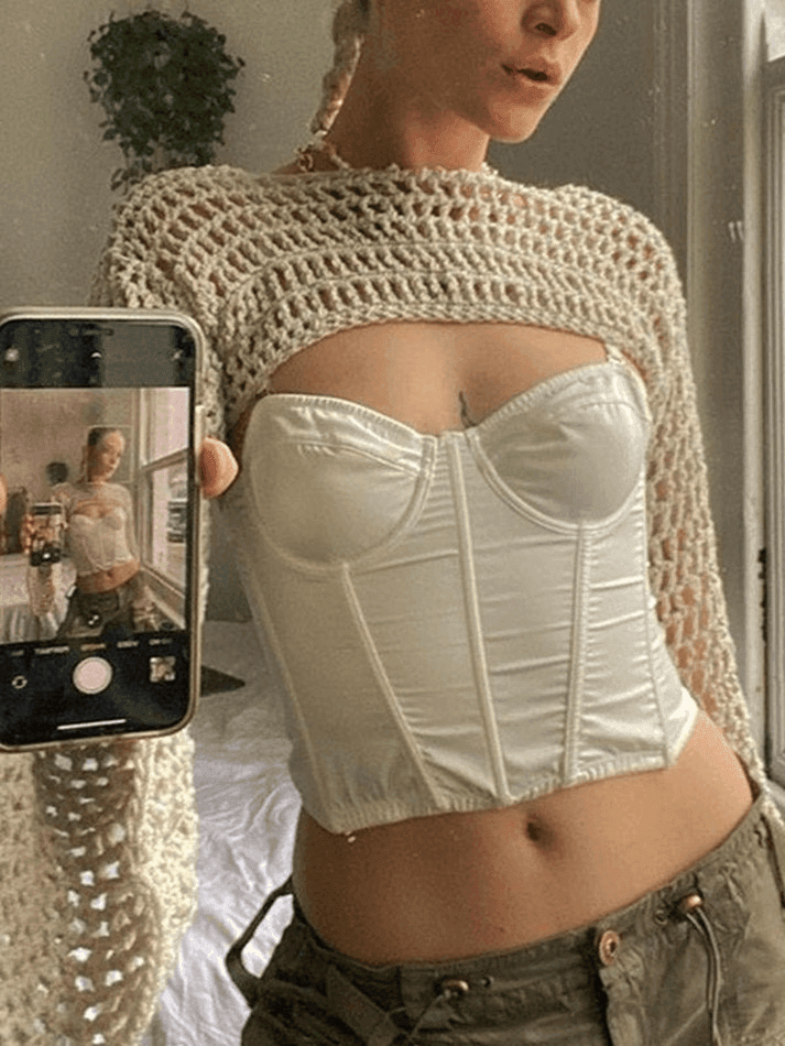 Levoire | Manches Longues Boléro Au Crochet Haut En Tricot