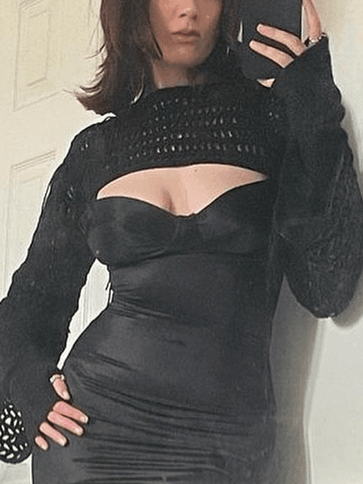 Levoire | Manches Longues Boléro Au Crochet Haut En Tricot Noir Taille unique