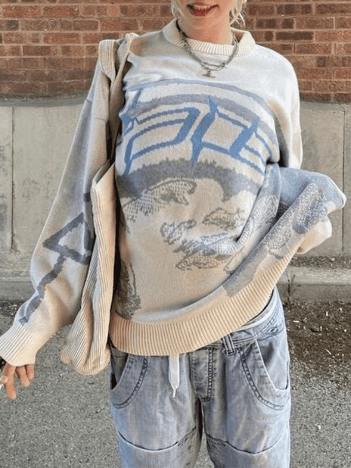 Levoire | Pull À Manches Longues En Jacquard Avec Col Rond Blanc