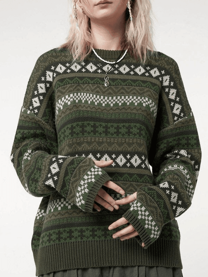Levoire | Pull À Manches Longues En Jacquard Vintage Vert Taille unique