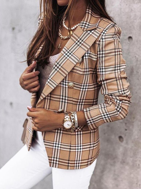 Levoire | Blazer à manches longues à double boutonnage en motif à carreaux