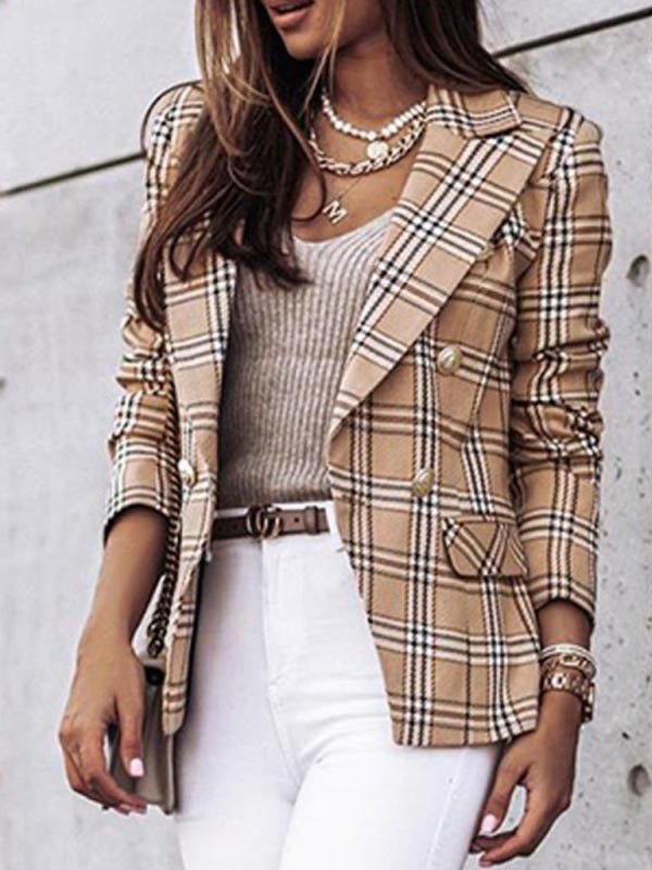 Levoire | Blazer à manches longues à double boutonnage en motif à carreaux