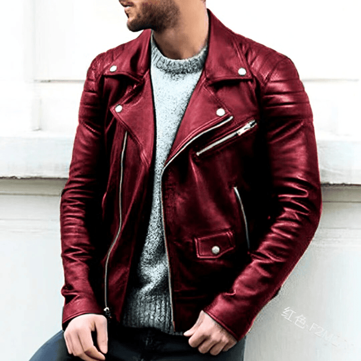 Levoire | Veste en cuir classique homme Veste de biker Cuir de haute qualité & Confortable Rot