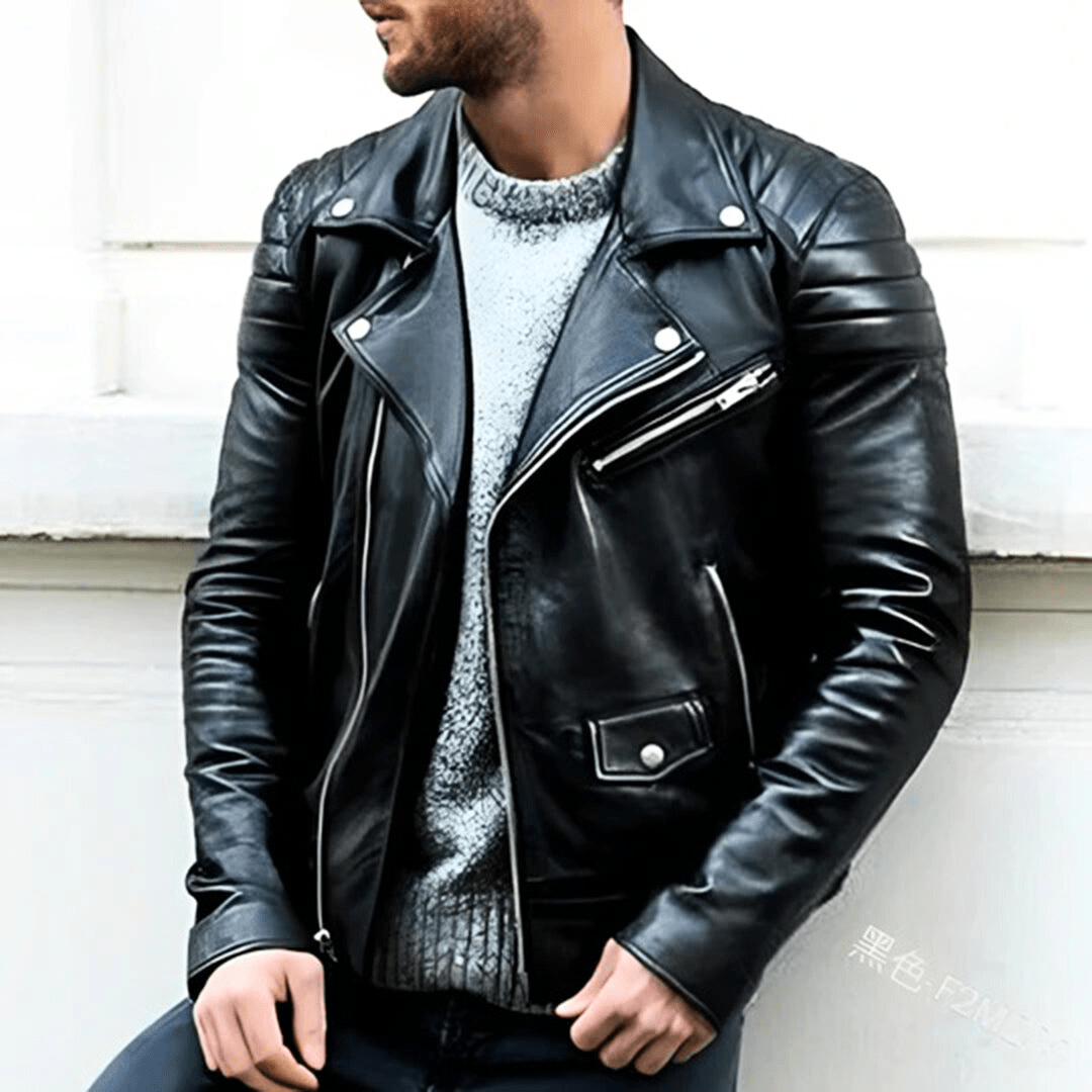 Levoire | Veste en cuir classique homme Veste de biker Cuir de haute qualité & Confortable Noir