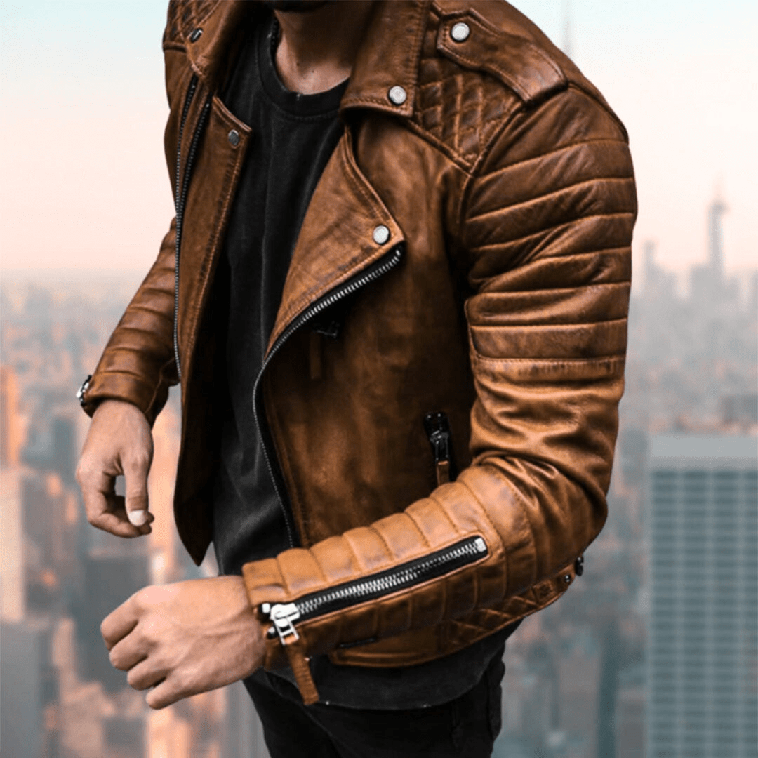 Levoire | Veste en cuir classique homme Veste de biker Cuir de haute qualité & Confortable Braun
