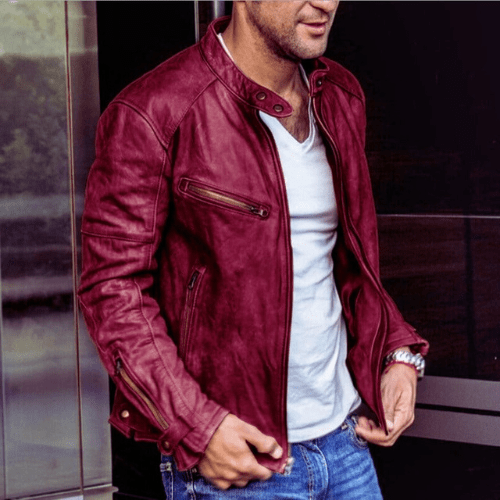 Levoire | Veste en cuir pour hommes Veste en cuir imperméable Parfaite pour l'automne Bordeaux Rouge