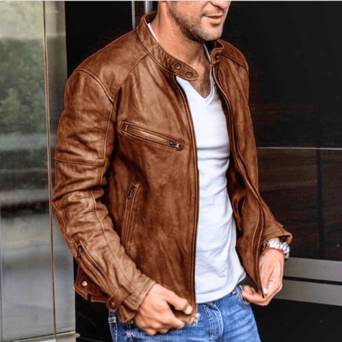 Levoire | Veste en cuir pour hommes Veste en cuir imperméable Parfaite pour l'automne Braun