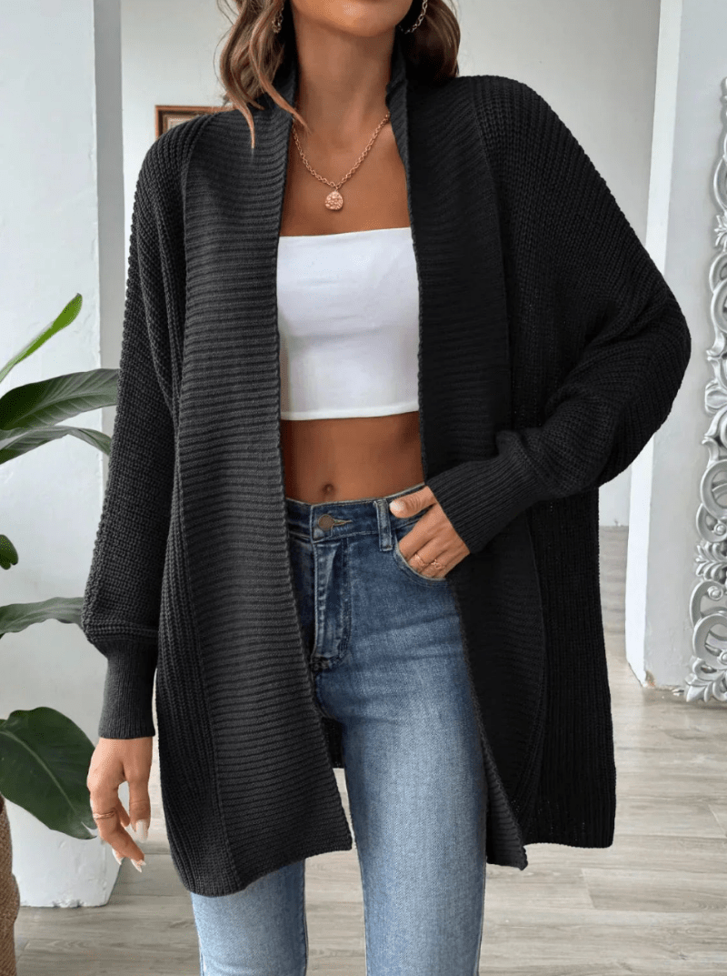 Levoire | Veste Tricot Femme Capuche Chaud Confort Noir