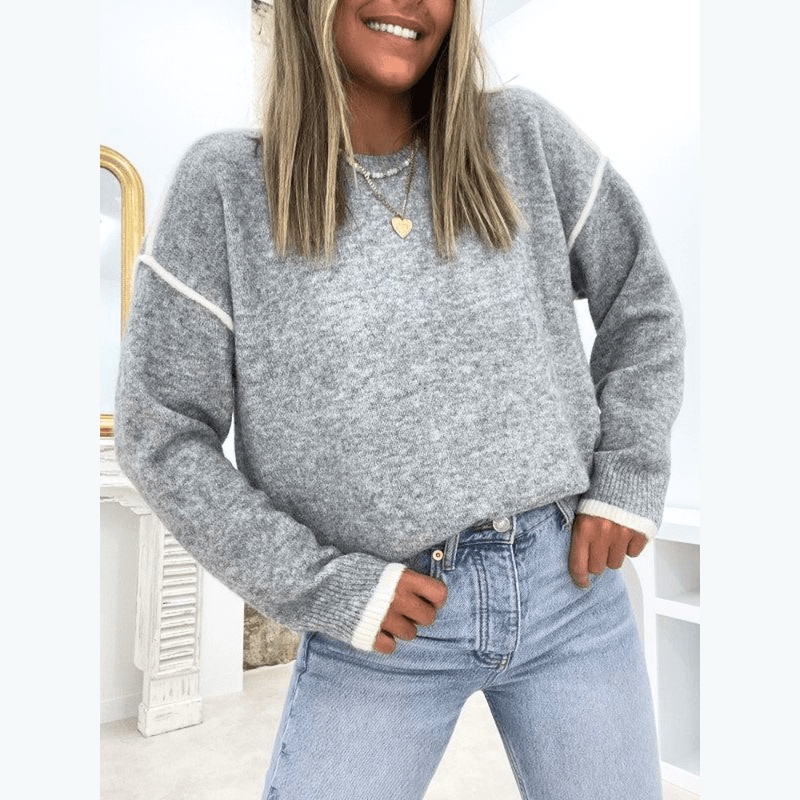 Levoire | Pull Femme Col V Élégant Confortable Gris