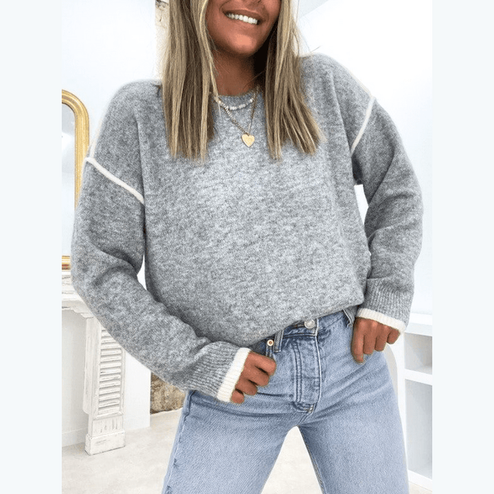Levoire | Pull Femme Col V Élégant Confortable Gris