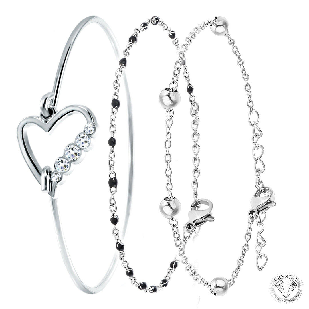 Levoire | de 3 Bracelets en Acier Inoxydable plaqué Argent ornés de Cristaux Scintillants - Livraison Offerte