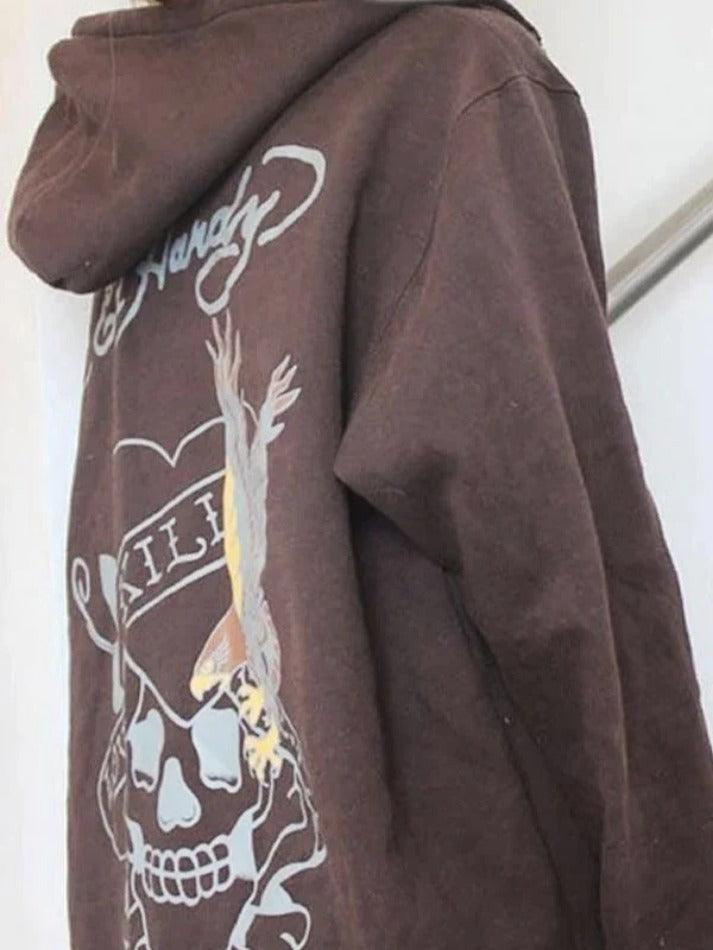 Levoire | Sweat À Capuche Imprimé Love Skull Avec Fermoir Braun